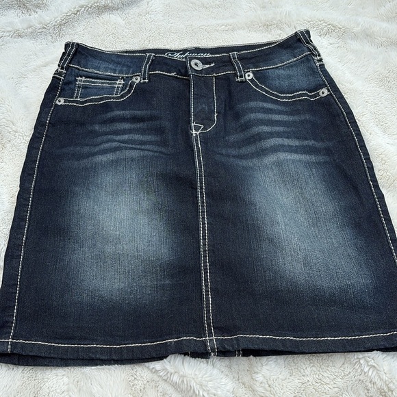Subway Dark Wash Denim Pencil Skirt | Size 27 | Y2K Contrast Stitch Streetwear - Picture 2 of 6